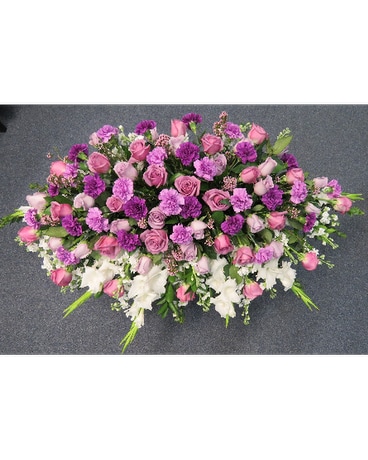 CASKET COVER LAVENDER AND WHITE